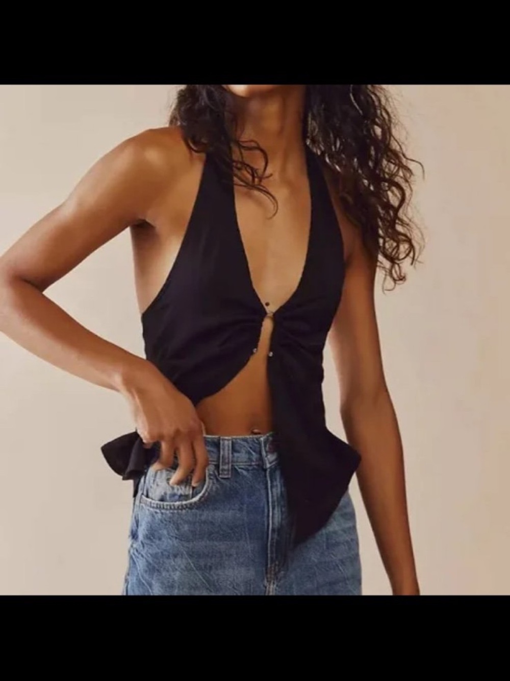 Free People Black Halter Tie-Front Cami